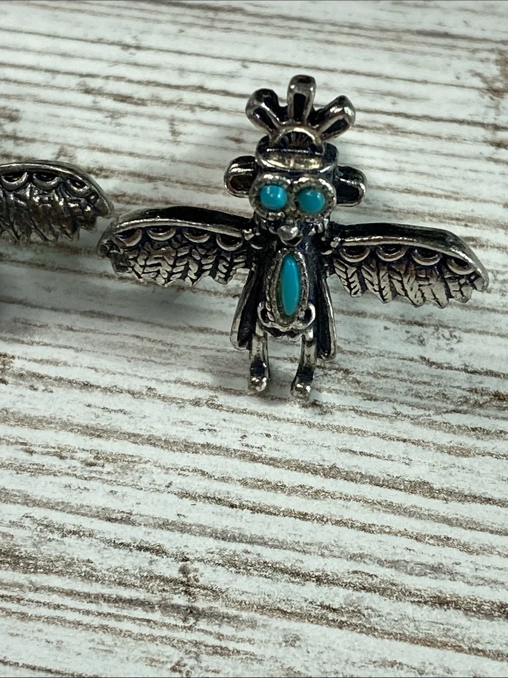 Vtg 1970s Thunderbird Cufflinks Tie Tac Set Faux Turquoise Fred Harvey Style